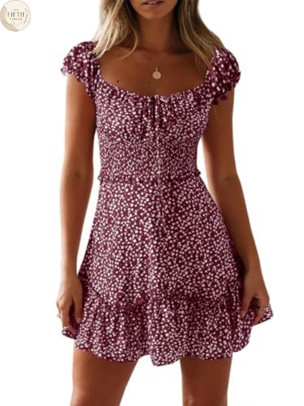 Womens Floral Sundress Ruffle Sleeve Sweetheart Mini Dress